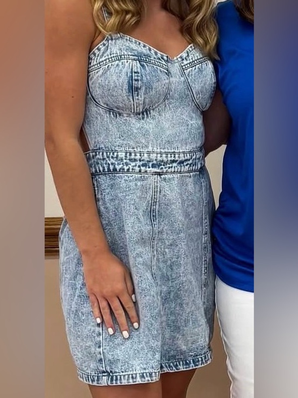 SHEIN Washed Light Blue Denim Bustier Mini Dress